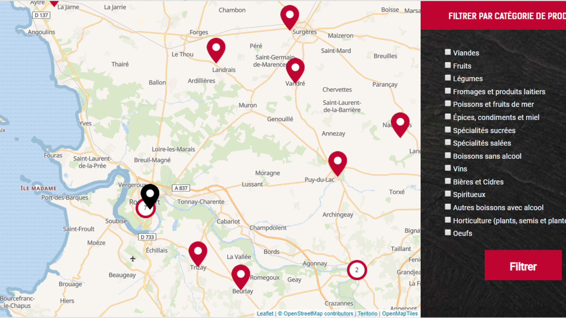 Carte des producteurs locaux ©Nouvelle Aquitaine